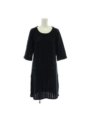 Chanel Dress Knit 3/4 Sleeve Knee Length CC Logo 36 S Black